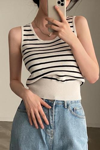 Real price Korean chic versatile striped slim fit knitted camisole for women