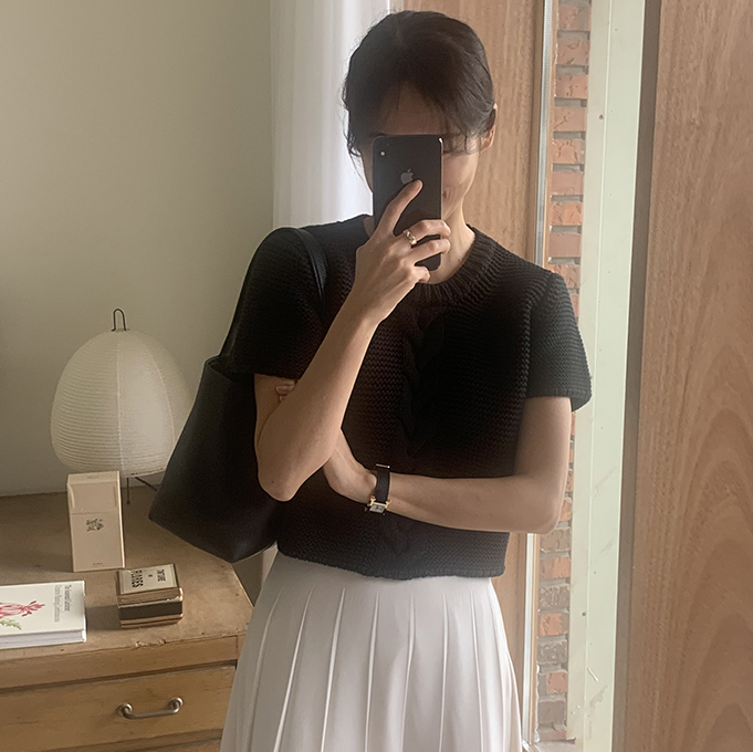 Simple knitted twist thick needle short-sleeved top