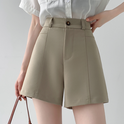 Real shot of design gray suit shorts for women summer 2024 college style loose a-line wide-leg casual trousers