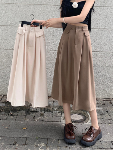 Real shot, real price, high-waisted suit skirt, pleated slimming, versatile women's A-line long skirt