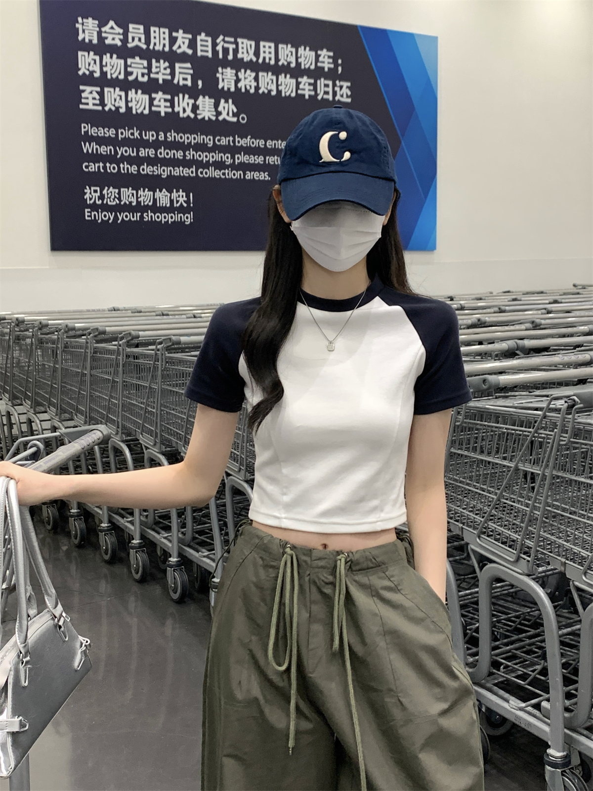 實拍 夏季韓版修身插肩撞色短款魚骨顯瘦設計感純棉短袖上衣