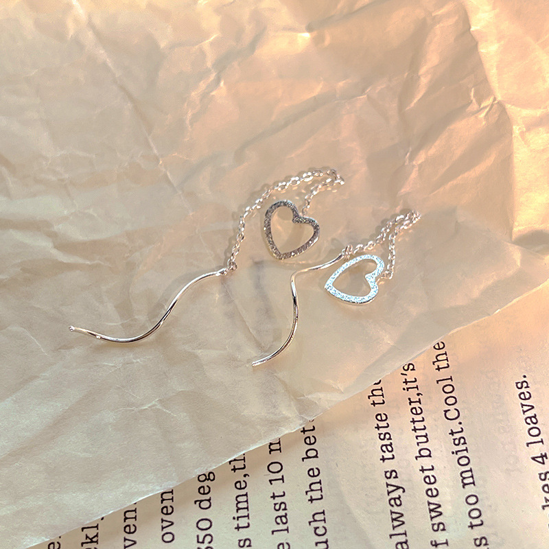 S925 Silver Needle Simple Design Long Tassel Earrings Women's Niche High-end Love Earrings Earrings