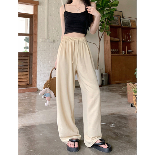 Real shot!  2024 new style loose slimming wide leg pants elastic waist drawstring straight solid color casual pants for women