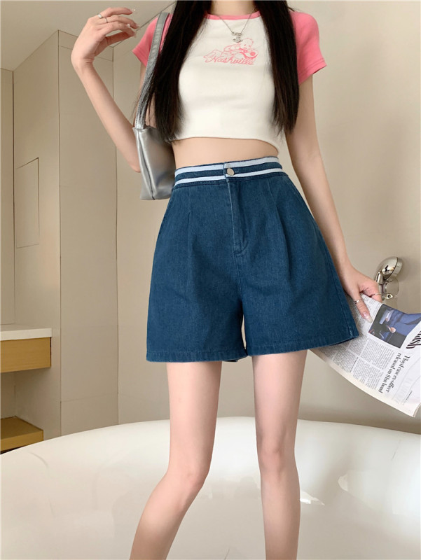 Real photos and real prices. Fashionable high-waisted wide-leg loose shorts. A-line Korean style summer jeans.