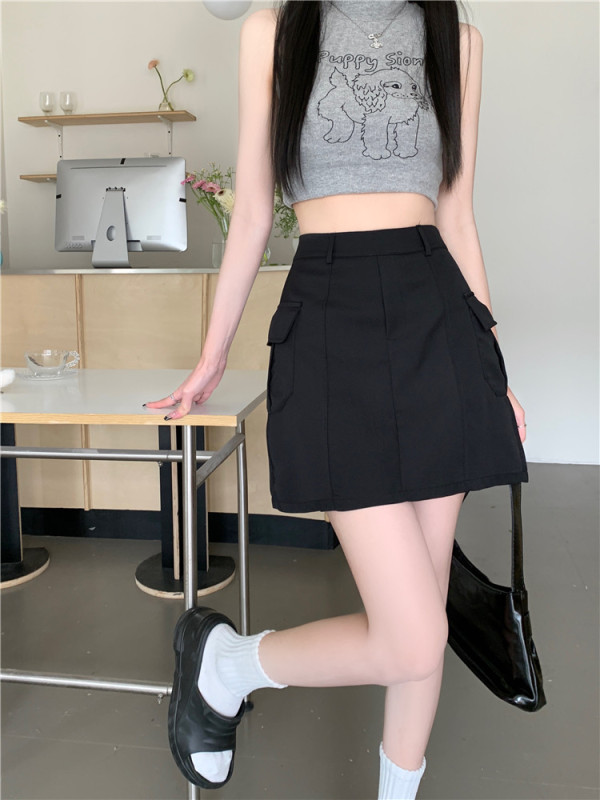 Real shot, real price, niche retro hottie black workwear skirt, women's summer new high-waisted A-line skirt culottes