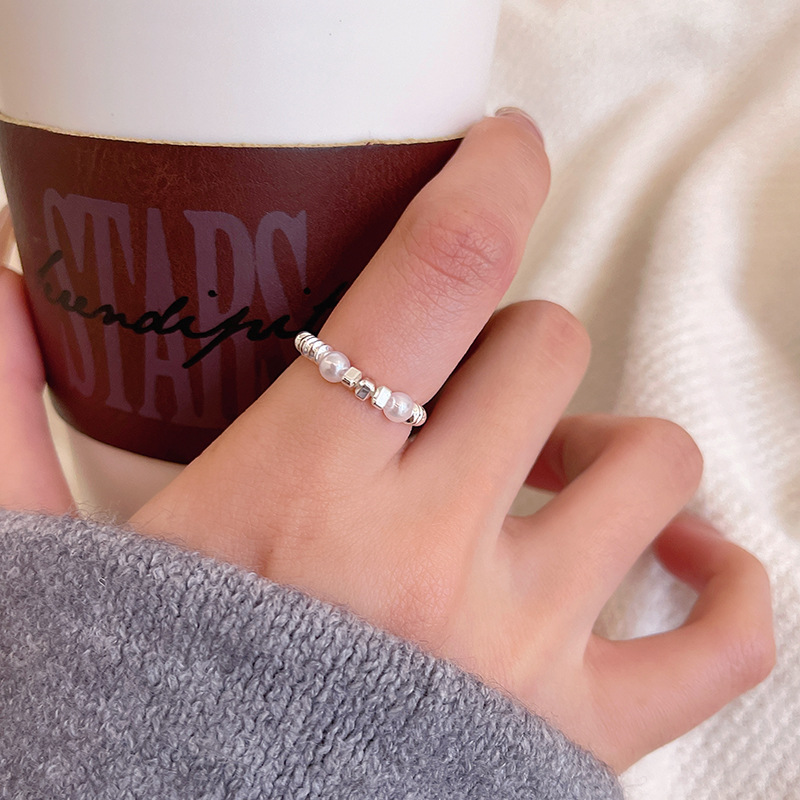 Light luxury niche irregular broken silver pearl ring women's retro high-end design index finger ring internet celebrity ring