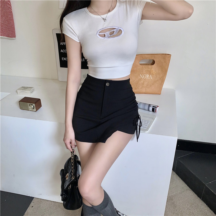 Real shot and real price Summer black hottie short skirt for women slimming pleated high waist irregular A-line hip-hugging skirt pants