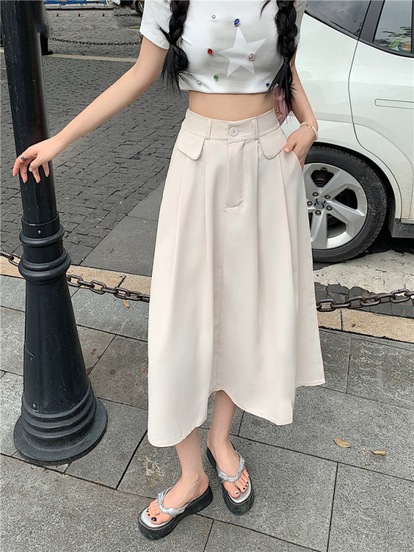 Real shot, real price, high-waisted suit skirt, pleated slimming, versatile women's A-line long skirt