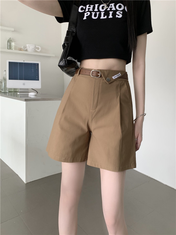 Real shots and real prices Designed high-waist stretch cotton shorts for women 2023 new loose a-line casual workwear pants