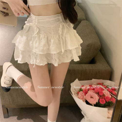 Actual shot ~Ballet style design bow pleated skirt for women, sweet and slimming fluffy cake skirt