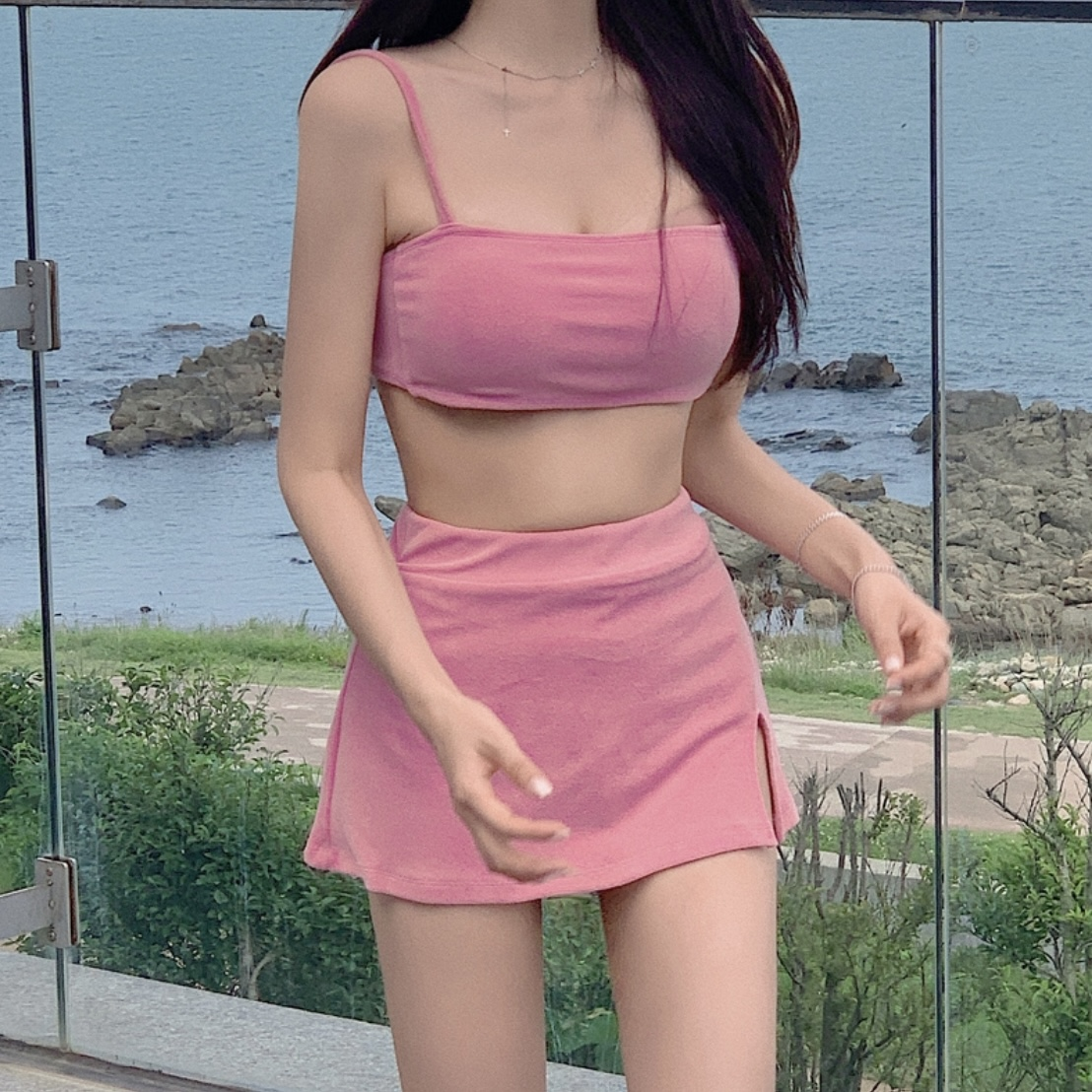 游泳衣女連體學生保守韓國ins長袖防曬衝浪服遮肉顯瘦泡溫泉泳裝