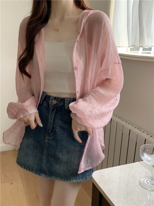 Real shot, real price, hooded casual sun protection clothing, fashionable loose summer women's breathable shirt
