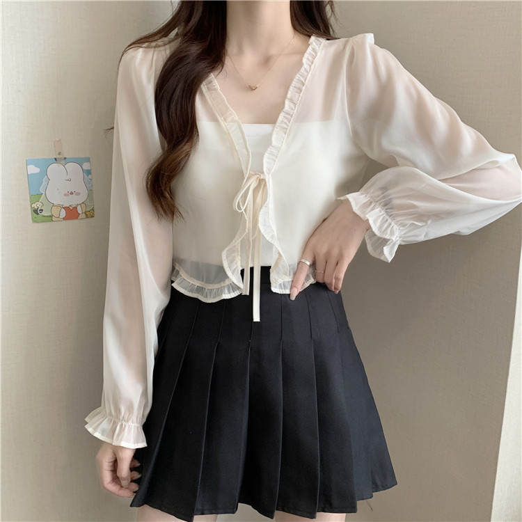 Real-priced chiffon sunscreen cardigan for women, thin shawl, summer skirt, waistcoat, suspenders, short jacket