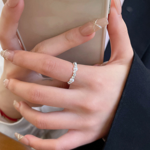 Light luxury niche irregular broken silver pearl ring women's retro high-end design index finger ring internet celebrity ring