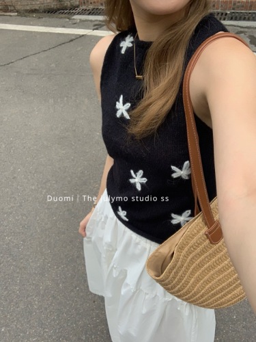 DUO MI2024夏季新款甜美软糯手工提花针织背心女复古时髦修身上衣