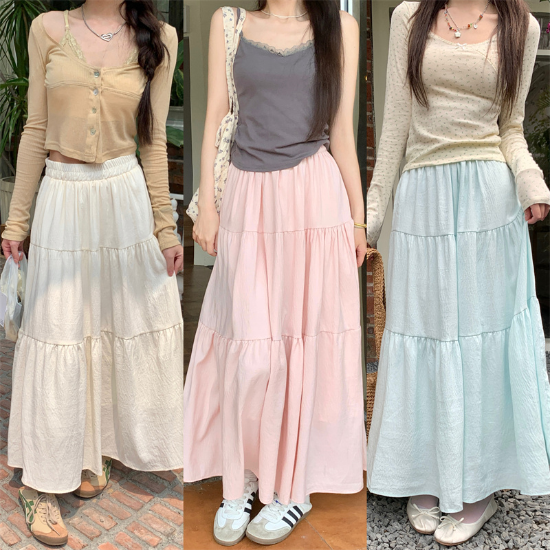 Real shot ~ Gentle cake skirt 2024 Korean version summer sweet high-waisted slimming A-line skirt