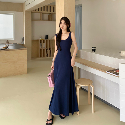 Actual shot ~ High-end floor-length skirt High-end design temperament solid color waist dress for women waist long skirt for women