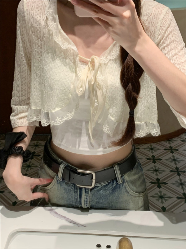 Real photos and real prices. Sweet lace mini jacket, breathable and comfortable, sun protection suspenders and cardigan.
