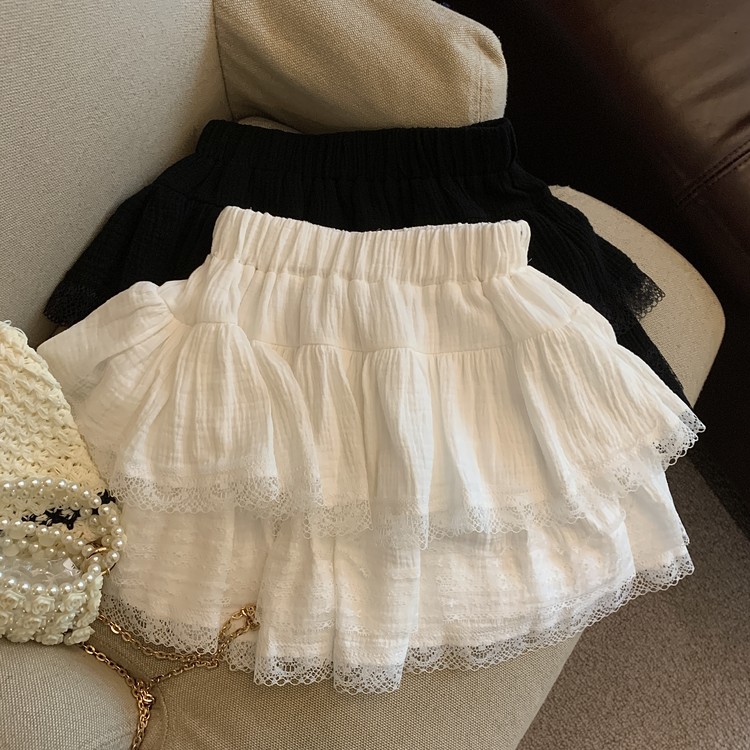 Real shot of summer versatile lace cake skirt