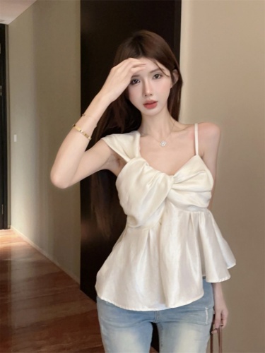 Real shot design irregular backless pleated sleeveless camisole top
