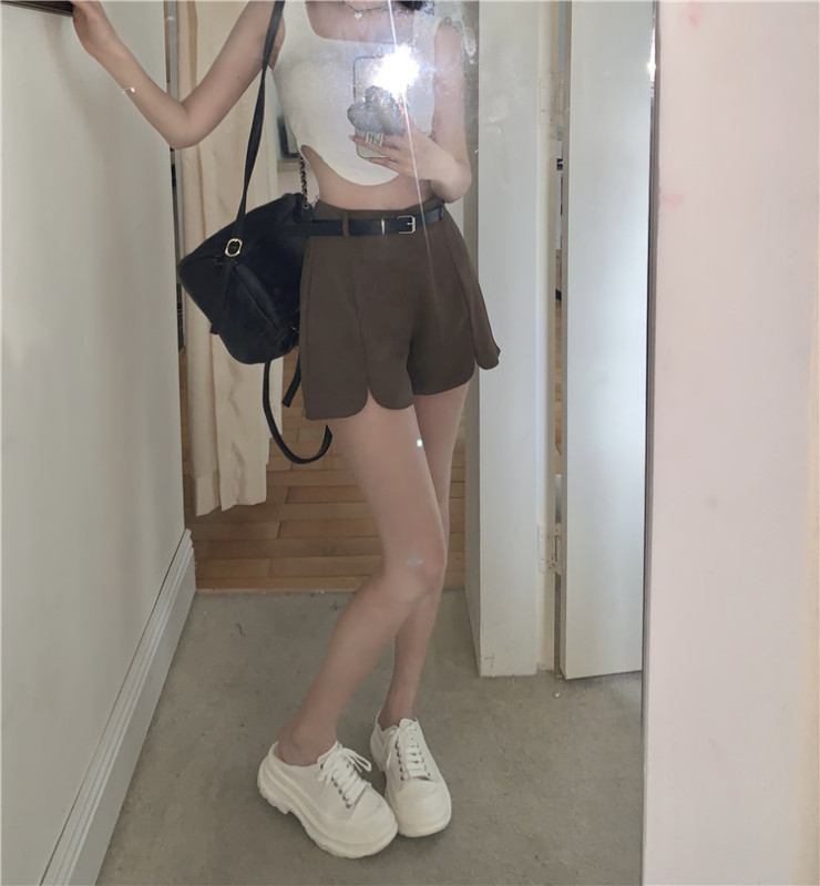 Actual shot and real price Korean style design suit wide leg shorts high waist slim casual pants women's hot petal pants with belt