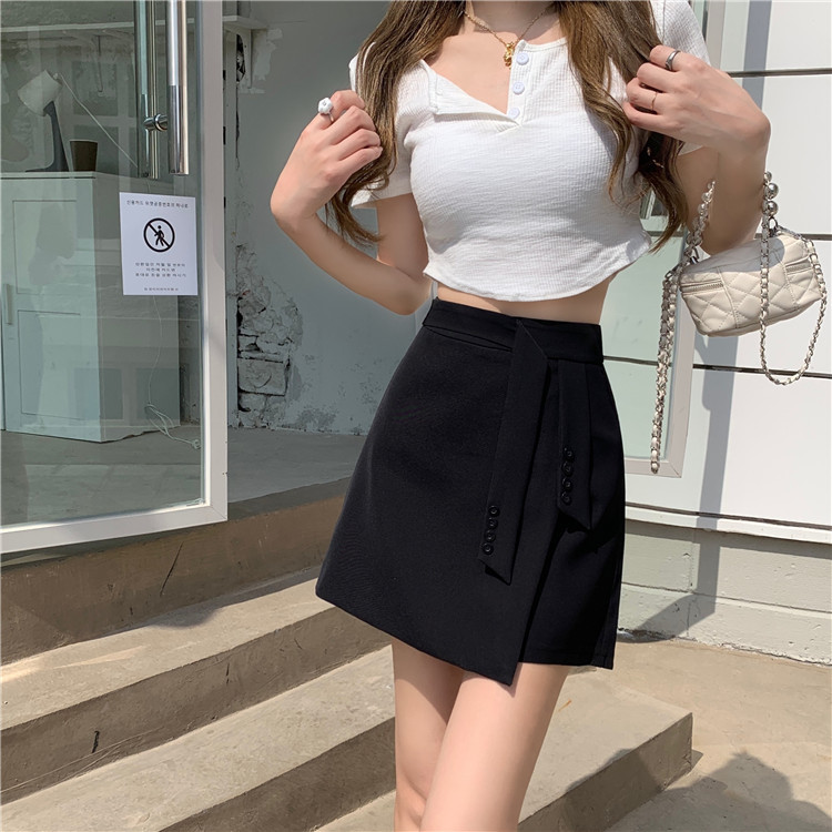 Real shot and real price, high-end suit fabric, niche design, tie skirt, culottes, women's high-waist slim A-line skirt
