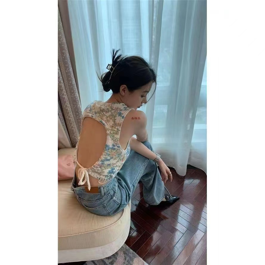 Foreign trade cross-border hollow back strap sleeveless vest thin sweater feminine versatile round neck T-shirt