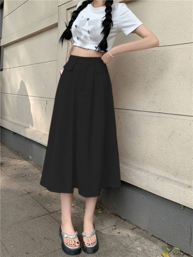 Real shot, real price, high-waisted suit skirt, pleated slimming, versatile women's A-line long skirt