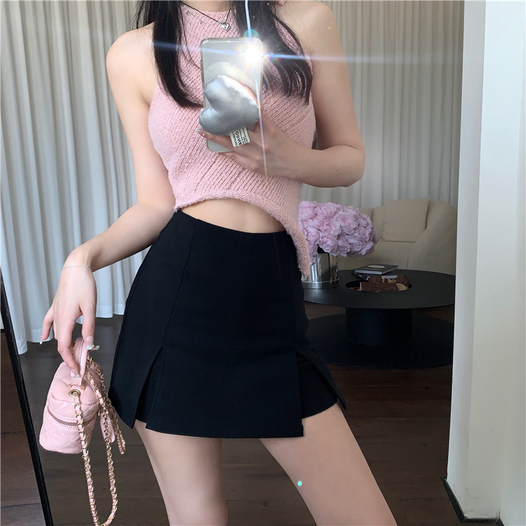 Real shot, real price, anti-exposure black skirt, high waisted, versatile, A-line skirt for small people, hip-hugging skirt, one-step skirt
