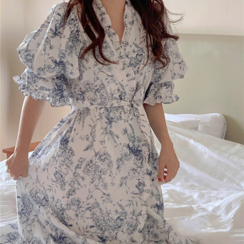 2024 new summer style cozy holiday ~ pastoral style ruffled floral nightgown for sleeping
