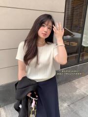 !Toe tendon early autumn tone retro old money small twist T women's slim and fat mm round neck wool top