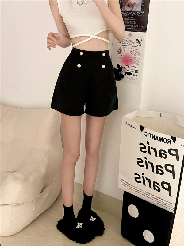 Real shot and real price black suit shorts for women summer outer wear small high waist loose casual a line wide leg pants