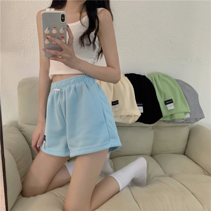 實拍 運動短褲女高腰抽繩顯瘦休閒闊腿熱褲