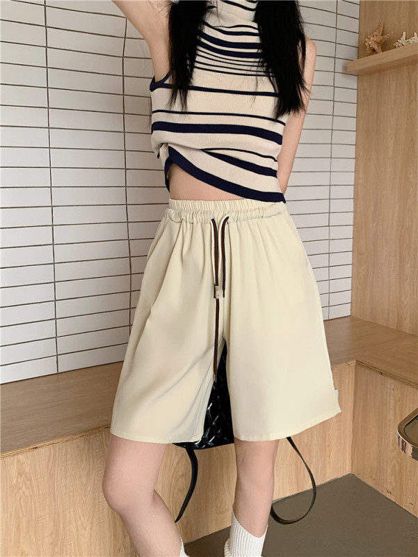 Real shot and real price Summer five-point suit casual shorts versatile high-waisted corded wide-leg pants for women