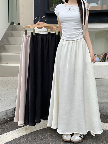 Real shot ~ Satin skirt for women spring and summer 2024 new style French elastic long skirt that covers the crotch and swings wide
