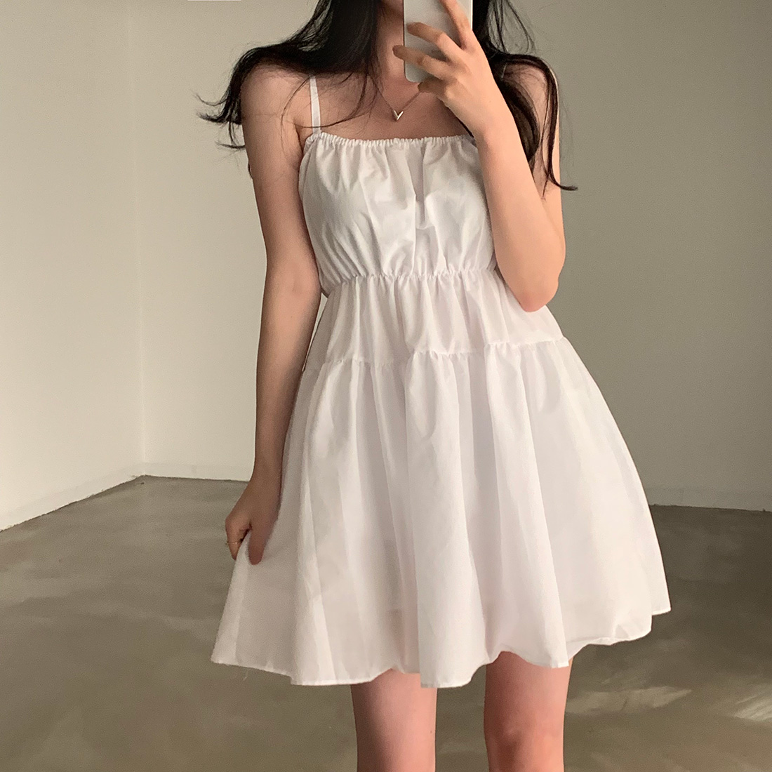 尺碼更新韓國chic夏季法式氣質雪紡吊帶裙女寬鬆減齡度假短裙