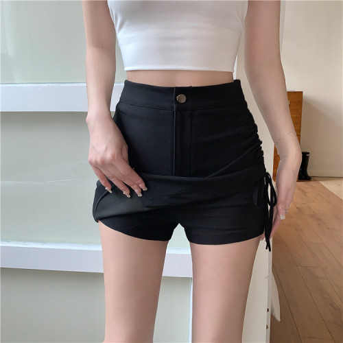 Real shot and real price Summer black hottie short skirt for women slimming pleated high waist irregular A-line hip-hugging skirt pants