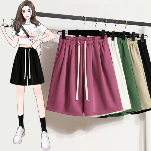 7072 real shot ~ plus size women's clothing for fat girls summer elastic high waist drawstring straight leg five-point loose casual wide leg pants