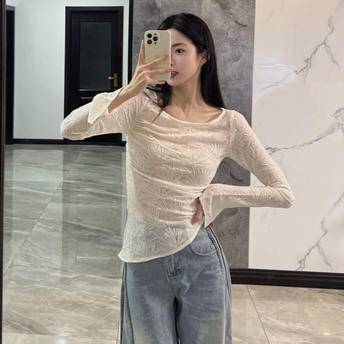 Complete with three standards~2024 new spring new Chinese style long-sleeved T-shirt simple and versatile lady solid color pullover top