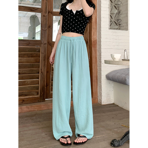 Real shot!  2024 new style loose slimming wide leg pants elastic waist drawstring straight solid color casual pants for women