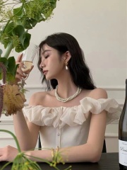 Summer new design pure lust temperament one-shoulder irregular short-sleeved top for women