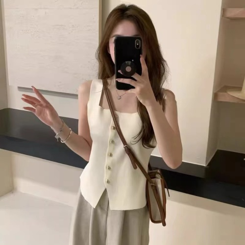 Square collar vest top for women summer new Korean style high-end pure lust style versatile slimming niche outer wear bottoming shirt