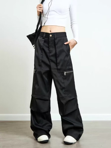 冲锋裤女夏季美式高街小众设计感户外防水登山裤拉链微喇裤子