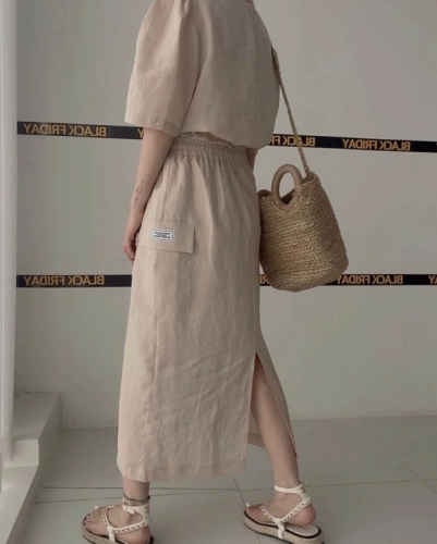 时尚纯色两件套长裙套装女韩版24夏季圆领T恤上衣+百搭长裙裙子