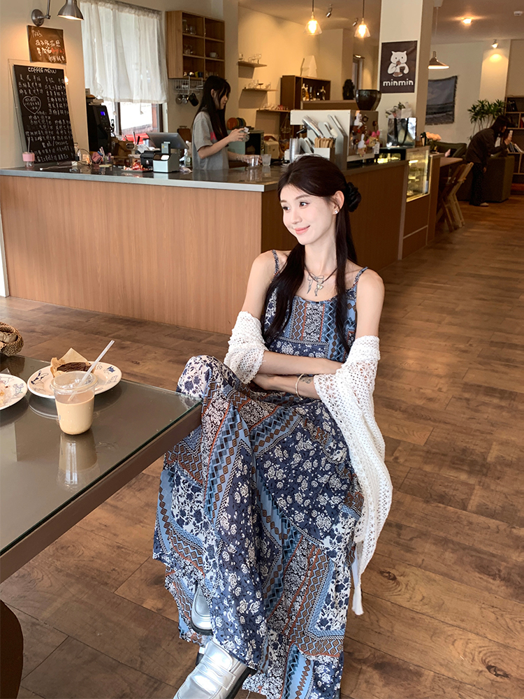 Actual shot of Bohemian style~Korean chic summer outing totem dress + shawl jacket