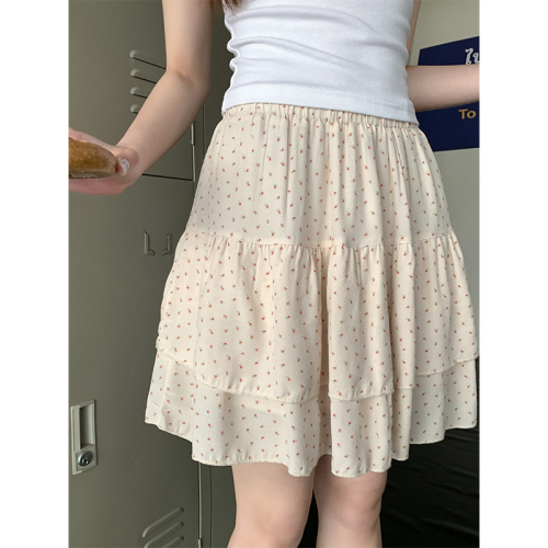Real shot of pure lust girl white skirt 2024 summer high waist sweet ballet style floral cake skirt
