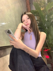 Actual shot of new Chinese style stand-up collar, plate-buttoned, hollow sleeveless vest, Chinese style, beautiful, tight-fitting, slim short top for women