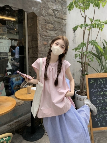 Actual shot Korean style lazy loose casual sleeveless shirt top for women