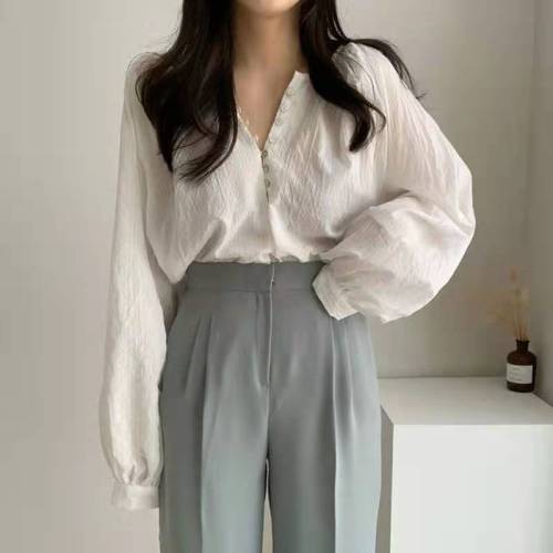 韩风 chic 长袖薄款空调衫简约气质宽松衬衫
