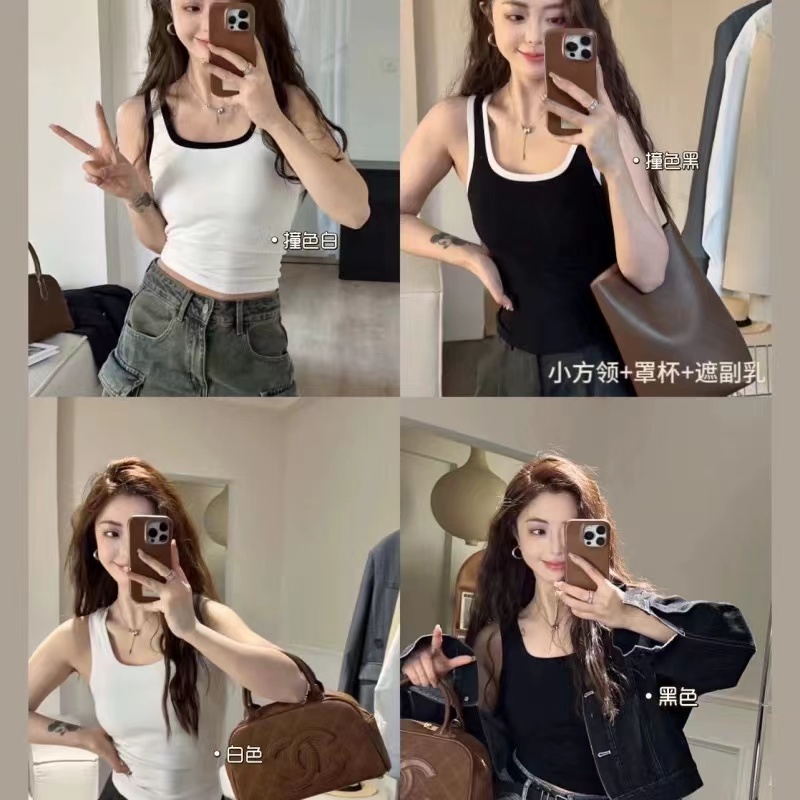 韓社無痕一體杯撞色背心女春夏舒適遮副乳修身運動美背內搭上衣
